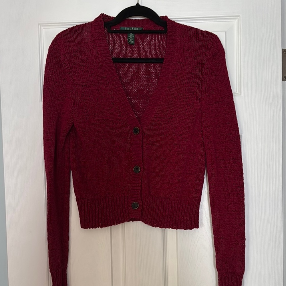 Lauren Ralph Lauren Burgundy Cardigan Sweater